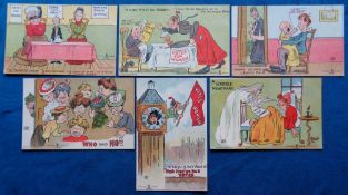 Postcards, Women’s Rights & Votes, Comedy, scarce set of six by G.F. Christie pub. By W.R. & S., (