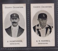 Cigarette cards, Taddy, County Cricketers, Derbyshire, 2 cards, J Humphries & A R Warren (some sl