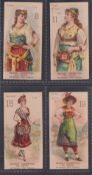 Cigarette cards, USA, H. Ellis & Co, Costumes of Women, 4 cards, no 8 Turkey, Lady, no 11 Italy (