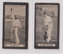 Cigarette cards, Clarke's Cricketer Series, two cards, AT Hayward Surrey (foxing on back) & A Mold