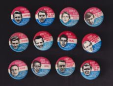 Trade issue, A&BC Gum, Footballer Tin badges, 1966 (12), featuring 10 of the 11 England World Cup