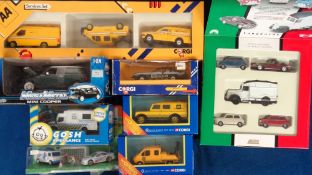 Model Vehicles, 8 boxed vehicles to comprise Lledo The Italian Job, MegaMetal Mini Cooper, Corgi, AA
