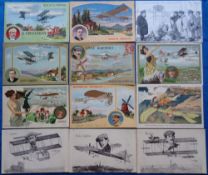 Postcards, Aviation, early French art style, caricatures, Nos Aviateurs by Weal & Mich, Pilots &