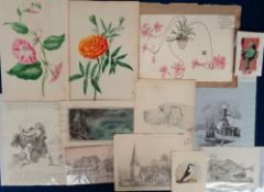 Ephemera, a collection of approx. 100 19th and early 20thC original sketches and paintings, many