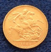 Sovereign, 1887 Queen Victoria Golden Jubilee sovereign (some slight wear)