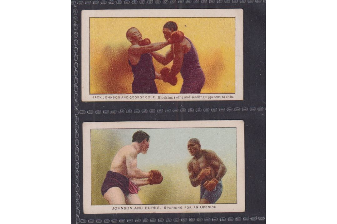 Trade cards, USA, Philadelphia Caramel Co, 27 Scrappers (Black back), two cards, Jack Johnson & - Image 1 of 2