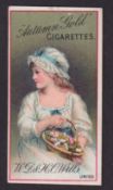 Cigarette card, Wills, Advertisement Card, Girl with Basket of Flowers, 'Autumn Gold Cigarettes'