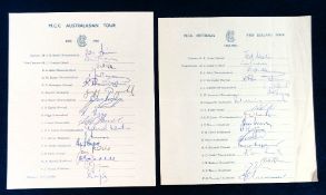 Cricket autographs, two MCC Tour Sheets to Australia and New Zealand 1962/63 & 65/66, both