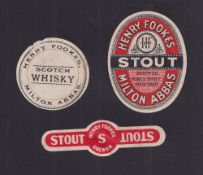 Beer & spirit labels, Henry Fookes, Milton Abbas, vertical oval, 84mm high, (hinged to back