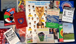 Football memorabilia, a large box containing a quantity of items inc. a packet of match tickets