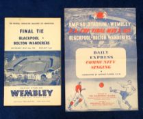 Football programme & songsheet, Blackpool v Bolton Wanderers, FA Cup Final 1953, programme &