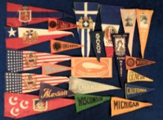 Trade felts, USA, selection of 22 felts, mostly pennant shaped various size inc. College Pennants,