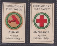 Trade cards, Edmondson, Boy Scout Proficiency Badges, two cards, Airman & Ambulance (gd) (2)