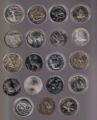 Coins, 19 1970s .925 silver coins featuring native animals. To include Afghanistan, Seychelles,