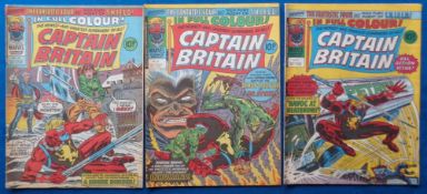Comics, Captain Britain, 3 editions to comprise Nos 6, 9 and 10 dating from 1976 (gd)