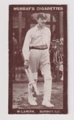 Cigarette card, Murray's, Cricketers (Series H, Brown front), type card, W.C. Smith, Surrey C.C. (