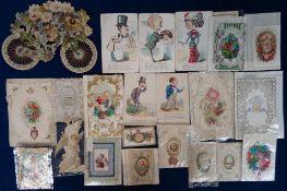 Greetings Cards, a collection of 35+ early to late Victorian cards to include lace, net,