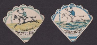 Trade cards, Football, Baines, 2 fan shaped cards, one 'Bolton Wanderers Wins in a Canter', the
