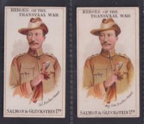 Cigarette cards, Salmon & Gluckstein, Heroes of the Transvaal War, two variety cards for Baden-
