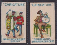 Trade cards, Barratt's, Caricature, ref. HB15, two cards, 'An Unrehearsed Effect' & 'Striking His