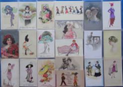 Postcards, Glamour, a glamour/pretty girl mix of approx. 40 cards, artists include Roberty, Shand,