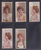 Cigarette cards, Richmond Cavendish, Beauties P/C inset, 5 cards, 7H, 10H, AC, 10D and 10S (some