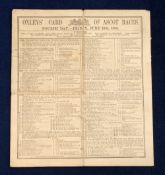 Horseracing, Royal Ascot, a Racecard for Fri 14 June 1885 featuring the Hardwicke Stakes won by