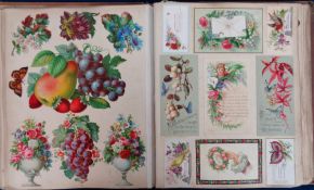 Ephemera, Victorian scrap and greetings card albums, 2 albums to comprise one dated 1879