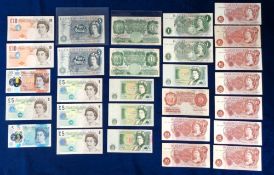 Bank Notes British, 28 notes to comprise 3 x £10 (Cleland, Bailey), 2 x large £5 (Hollom), 5 x £5 (