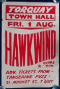 Entertainment, Hawkwind, Fri 1st August 1975 Torquay poster (approx. size 52 x 77 cms) (some light
