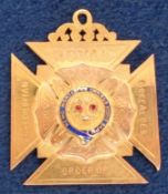 Masonic Gold Jewel, Royal Antediluvian Order of Buffaloes 9ct gold Order of Merit presented by the