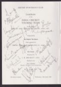 Cricket autographs, British Sportsman's Club Luncheon Menu Card for the Indian Touring Team 1986,
