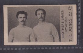 Cigarette card, T E Jones, Welsh Rugby Players, type card, Brothers James Swansea, this subject is