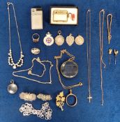 Jewellery, a selection of items to include 5.1g of 9ct gold, 43.4g of silver, a Braun lighter, a