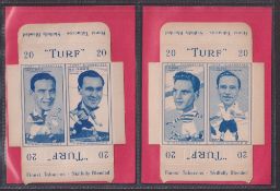 Cigarette cards, Carreras uncut Turf Slides, Famous Footballers (2 per card, set 25 cards) (gen gd)