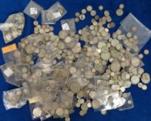 Coins, UK, approx. 2 kg of 'silver' coinage to include Georgian and Victorian onwards. Many pre 1920
