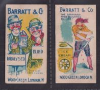 Trade cards, Barratt's, Double Meaning, ref. HB26, two cards, 'The Gay Deceivers' & 'The Spaniard