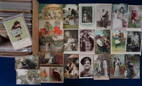 Postcards, Greetings, approx. 500 cards to include silk, glitter, embossed, shipping, comic,