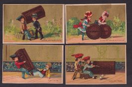 Trade cards, Suchard, General Scenes 1, ref. Item 1-1, issued 1880's (set, 12 cards) (3 with