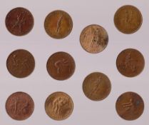 Trade issue coins, Golden Medal Gum, 11 different coins approx. 2.5cm in diameter, Sport series
