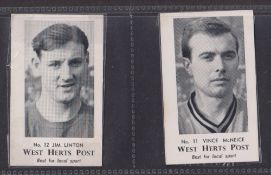 Trade cards, West Herts Post, Watford Footballers, 2 cards, no.11 Vince McNeice & no.12 Jim
