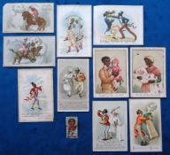 Ephemera, 11 black humour cards, Hallam, snowman, sedan chair, jockey etc. (some adhesive marks to