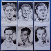 Postcards, Football, artist drawn portraits, by Oldhams, Tommy Harmer, Ivor Allchurch, Jack