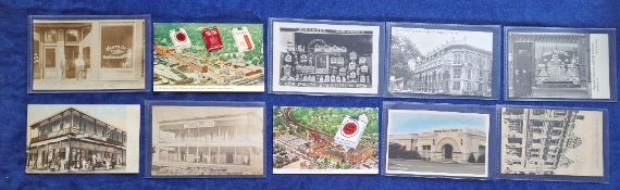 Tobacco advertising, a collection of 10 advertising postcards showing tobacco related shop fronts