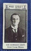 Cigarette card, F Colton, War Portraits, type card no 4 Sir Edward Grey (slight mark front of card