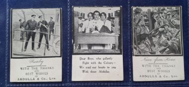Cigarette cards, Abdulla, Great War Gift Packaging Cards, 'M' size (set, 3 cards) (gd) (3)