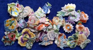 Trade silks, Lande approx 50 Small Silk Embroidered Flowers (gd/vg)