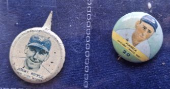 Miniature Metal Badge, Anonymous 2 badges both Baseball Players from 2 different series, Jimmy