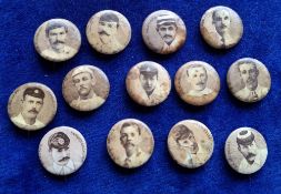 Tobacco issue, ATC, Celluloid Buttons, Cricketers (Cameo), 'K' size 13/14, missing J.T Hearne (all