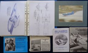 Donald Campbell, Bluebird, a selection of items to include many copies of sketches and drawings,